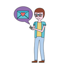 young man with smartphone and speech bubble