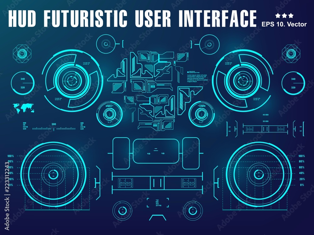 Poster hud interface dashboard, virtual reality interface, futuristic virtual graphic touch user interface,