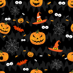 Abstract seamless pumpkin pattern for girls,boy, kids, halloween, clothes. Creative vector halloween pattern with pumpkin scary face, smile. Funny pumpkin pattern for textile and fabric. Fashion style