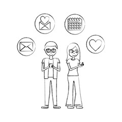 couple using cellphone email love calendar