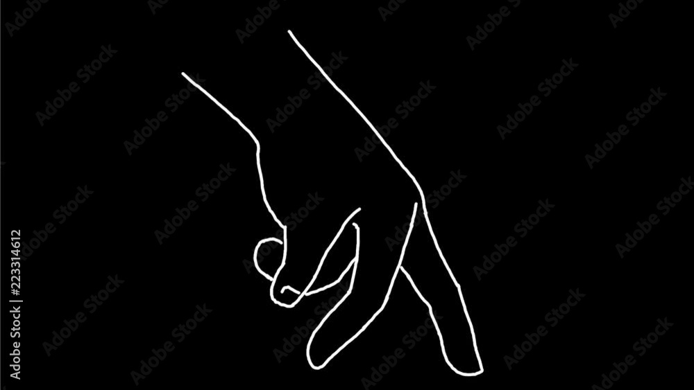 Poster 2d animation motion graphics showing a drawing of a hand or finger walking viewed from side on white