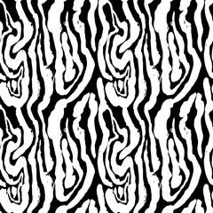Brush painted zebra seamless pattern. Black and white stripes grunge background.