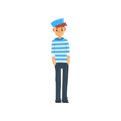 Sailor man character in striped singlet and cap vector Illustration on a white background