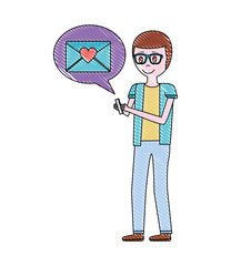 man using mobile chatting love message