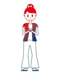 young woman with smartphone avatar character
