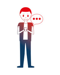 young man with smartphone and speech bubble