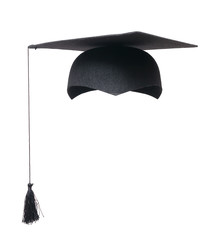 Mortarboard graduation student cap isolated on white background.