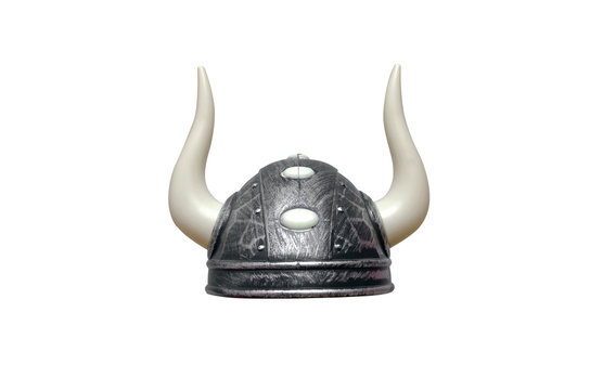 Viking helmet with horns isolated on white background.