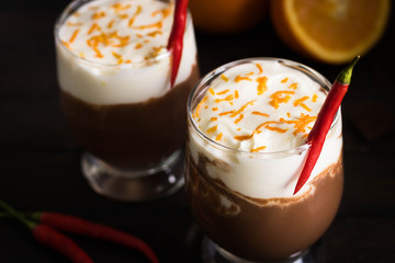 Warming spicy hot chocolate with orange and chili
