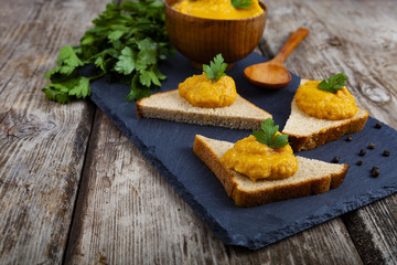 Cabbage caviar in a wooden bowl