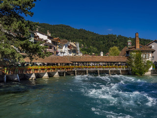 Fototapeta na wymiar Aar Bridge (Scherzlingschleuse) in Thun, Bernese Oberland, Switzerland