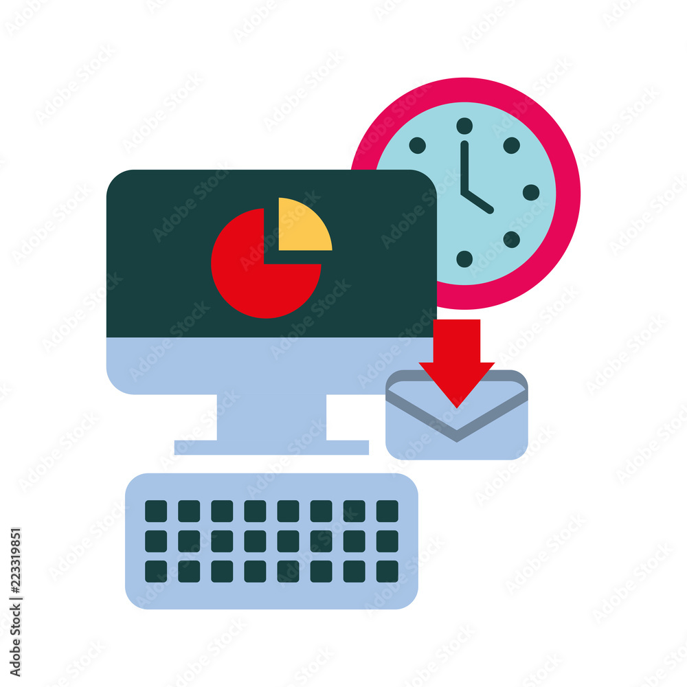 Poster computer desktop with watch and envelope
