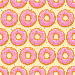 Seamless background with pink donuts