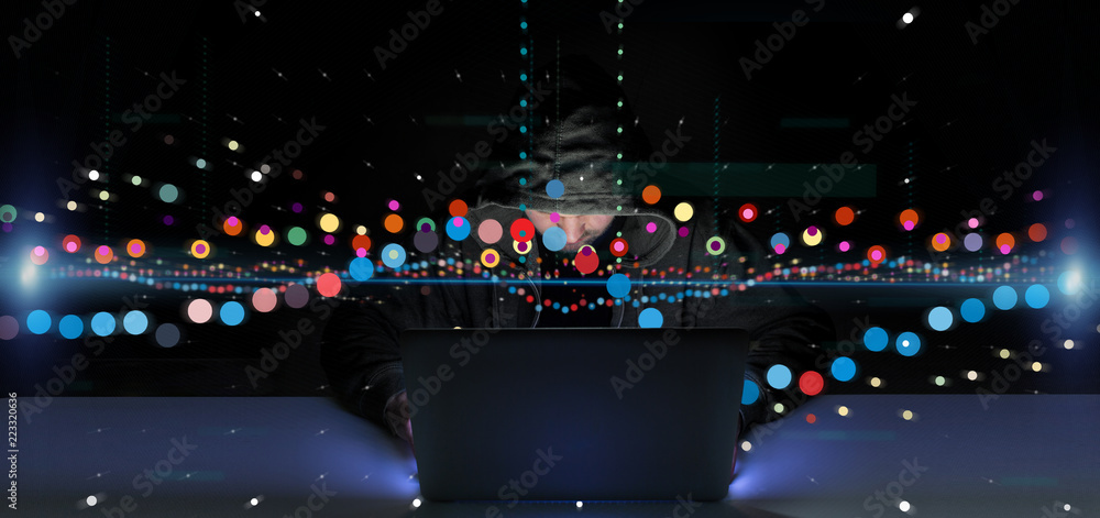 Aufkleber hacker activating business stock exchange trading data information