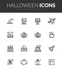 Outline black icons set in thin modern design style