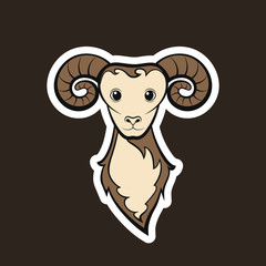 Head of a mutton. Drawing on a black background. Vector illustration sticker.
