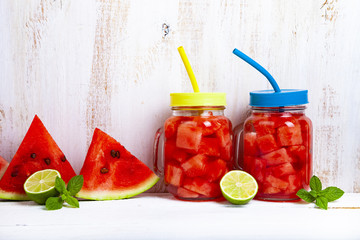 Refreshing ice cold water with watermelon