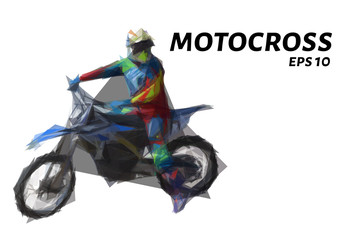 Motocross from triangles. Low poly's motorcycle. Vector illustration.