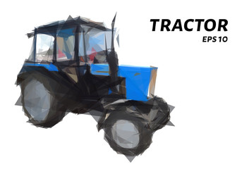 The tractor consists of triangles. Low poly tractor. Vector illustration