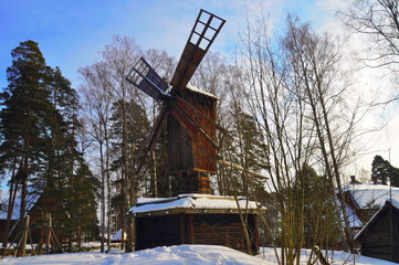 old windmill in winter