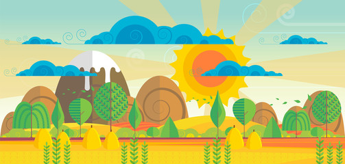 Beautiful autumn vector landscape illustration, artistic design background.