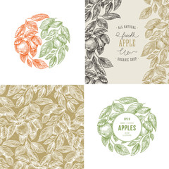 Apple design template collection. Banners, pattern, composition. Vector illustration