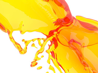 Yellow orange liquid splash isolated on white background