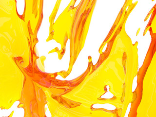Yellow orange liquid splash isolated on white background