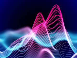 Big data abstract visualization: business charts analytics. 3D Sound waves. Digital surface with flowing curves. Futuristic technology background. Colorful sound waves, EPS 10 vector illustration.
