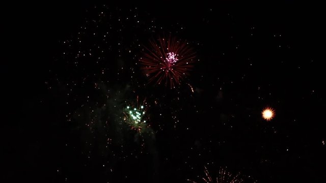 Fireworks slow motion night black background 20.12 seconds