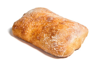traditional italian wheat bread ciabatta cooked with olive oil. Isolated on white background