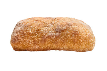 traditional italian wheat bread ciabatta cooked with olive oil. Isolated on white background