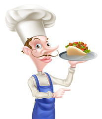 An Illustration of a Cartoon Chef With Shawarma Kebab