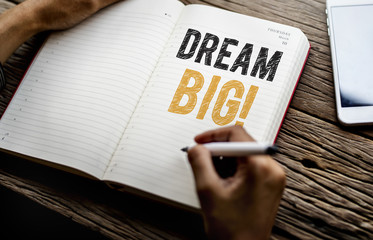 Phrase Dream big on a notebook - obrazy, fototapety, plakaty