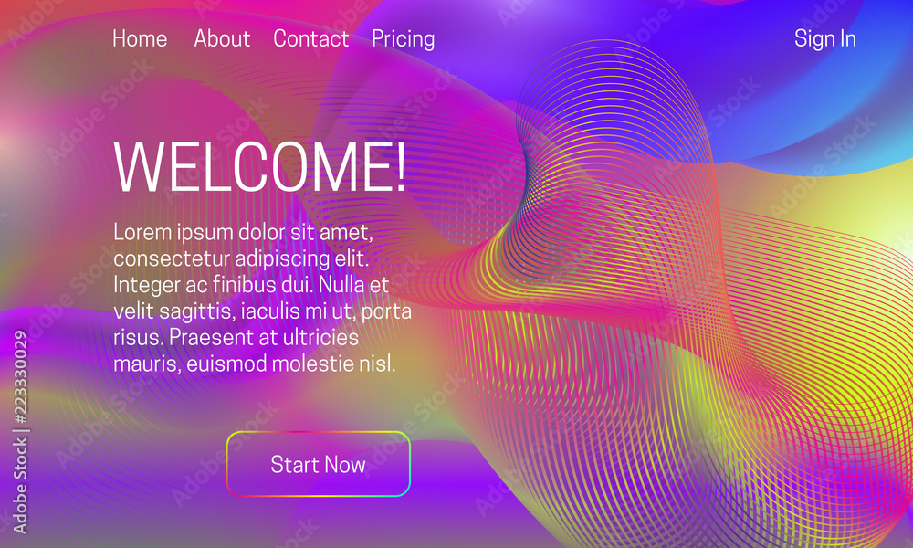 Poster asbtract vibrant background design. landing page template with ethereal shape and multicolor guilloc