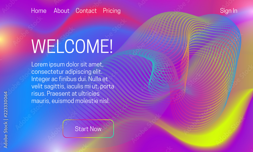 Poster asbtract vibrant background design. landing page template with ethereal wavy shapes.