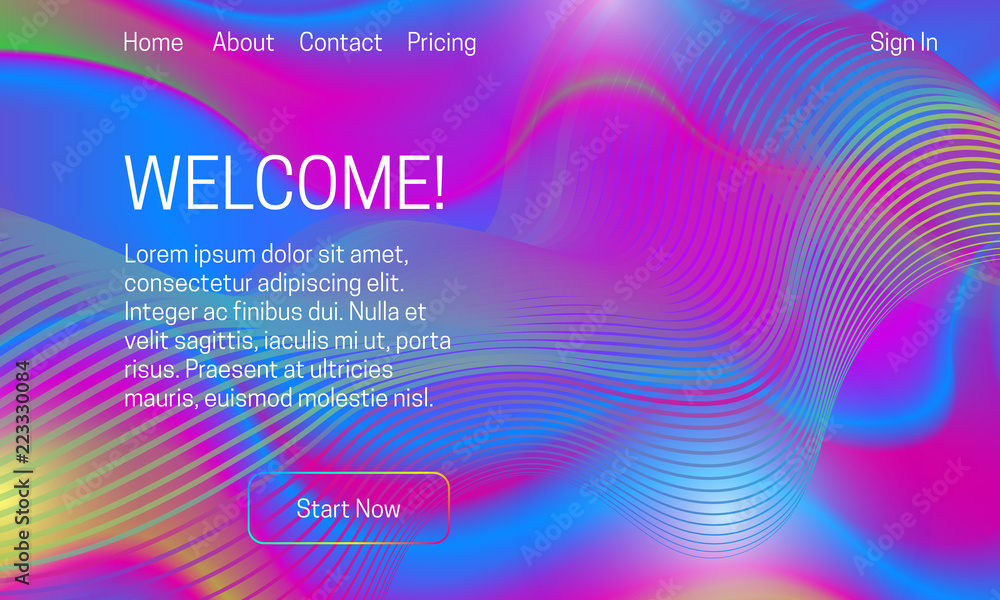 Poster asbtract vibrant background design. landing page template with ethereal wavy shapes.