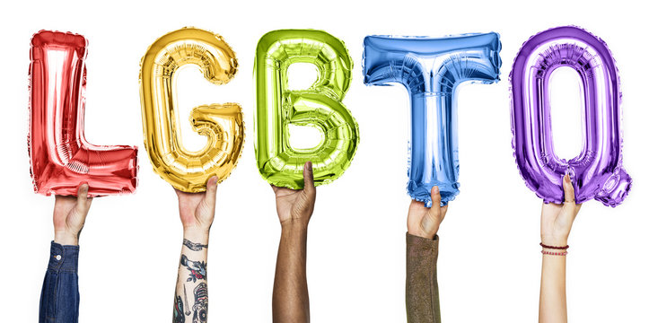 Rainbow alphabet balloons forming the word LGBTQ