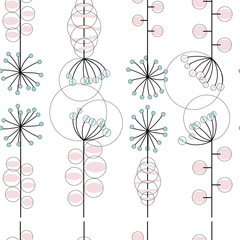 Modern vector abstract seamless geometric pattern with stylized flowers and leaves in retro scandinavian style.