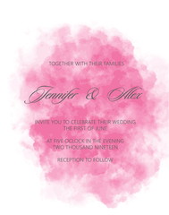 Wedding invitation pattern with watercolor  pink clouds  vector.