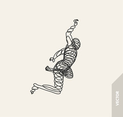 Jumping man. Freedom concept. 3d vector Illustration. Wire connection to virtual reality.