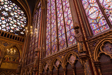 Stained glass windows inside the Sainte Chapelle a royal Medieval chapel in Paris, France