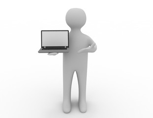 3d people - man, person with a laptop