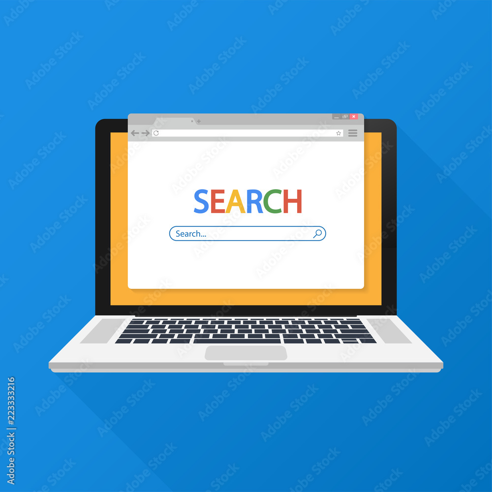 Canvas Prints simple browser window on laptop on blue background. browser search. vector illustration.