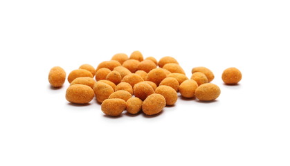 Spicy hot peanuts pile isolated on white background