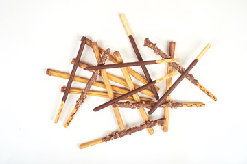 chocolate biscuit stick isolated on white background.