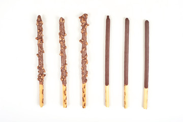 chocolate biscuit stick isolated on white background.