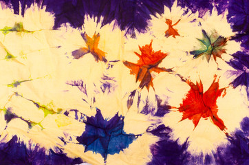 Tie dye pattern. Hand drawn shibori print. Ink textured japanese background. Modern batik wallpaper tile. Handmade abstract backdrop. Color design. Knot batik. Chaotic ornament. Cover design concept.