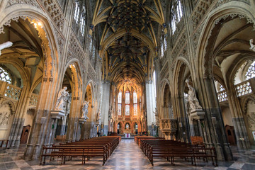 Naklejka premium Beautiful view of the interior of the St-Jacob's church (Sint-Jacobs, Saint-Jacques) in Liege, Belgium