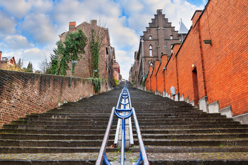 Beautiful cityscape of the 374-step long staircase Montagne de Bueren, a popular landmark and...